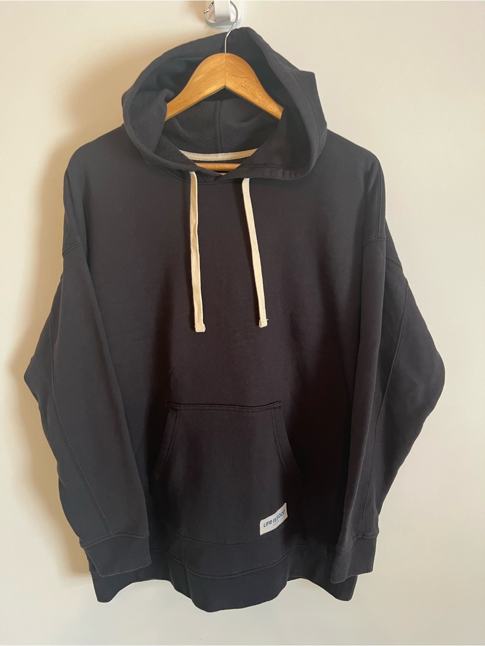 Life Is Good Black Hoodie with Cream Drawcords-Women’s Oversized Medium-NWT